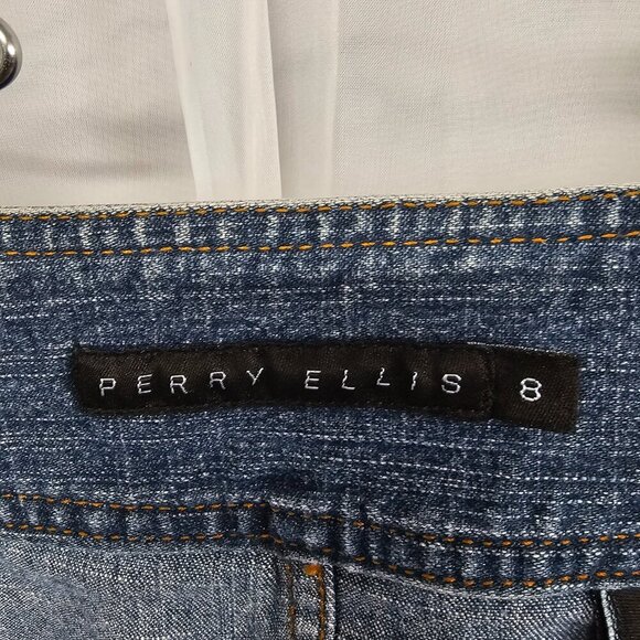 Vintage Perry Ellis Blue Denim Skirt Y2K Boho Retro 8 - Picture 12 of 16